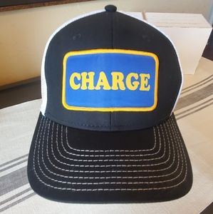 Sweet! Adult "CHARGE" Trucker hat, adjustable, Black/white/blue/yellow, NWOT